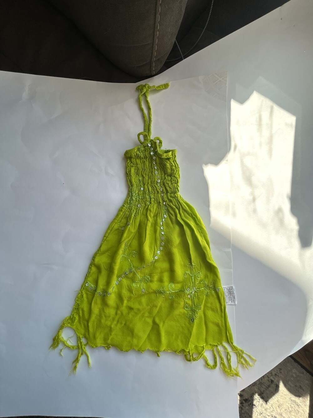 Ucho Bali Pareo Dress Unitalla Lime Green Halter Sequin Embroidered Beach